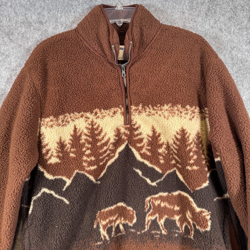 Old Navy Sherpa Buffalo Fleece Quarter Zip Pullover Mens Large Brown Outdoor